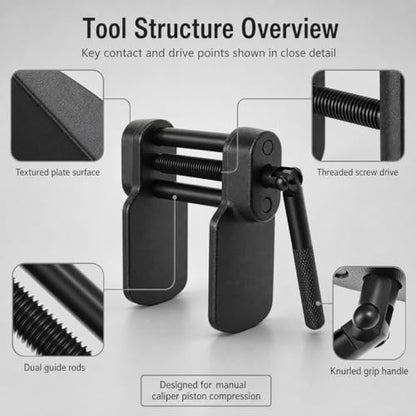 QWORK Brake Caliper Tool Kit, Heavy Duty Disc Brake Pad Spreader & Piston Compressor, 2 PCS Brake Caliper Hanger Hooks for Braking, Bearing, Suspension Work