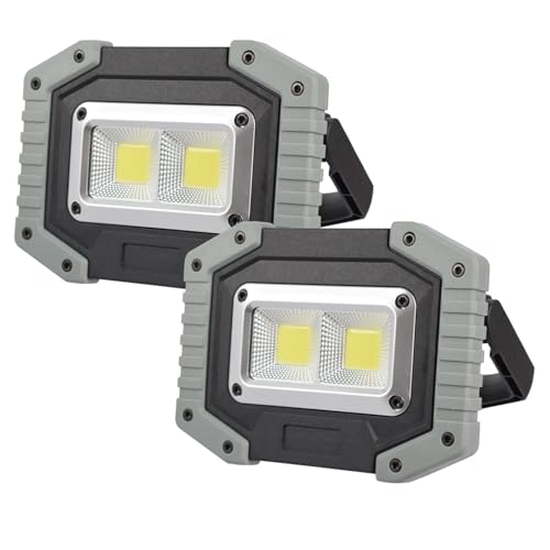 OTYTY LED Work Light 2-Pack, 30W 1500LM Portable Rechargeable Flood Lights with Magnetic Base, 4200mAh Battery for Outdoor, Camping, Hiking, Emergency, Car Repairing, Job Site Lighting (W840 Grey) - color: W840-G