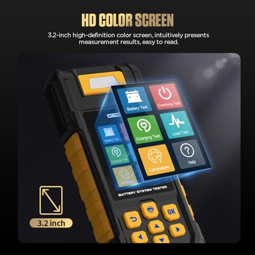 BT760 12V/24V Car Battery Tester with Printer, 30-2000 CCA | Tests flooded, AGM, GEL and EFB lead-acid batteries; includes 3 thermal paper rolls for printable test reports.