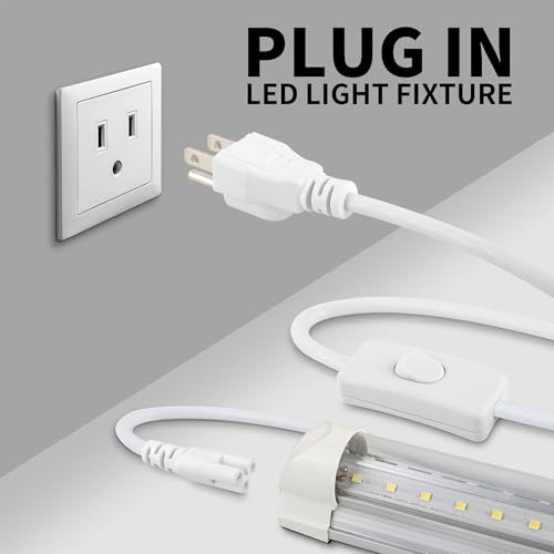 T5 T8 Power Cord with On/Off Switch,15FT Extension Cord,US Plug Tube Light Connector Power Cable,3 Prong Female End T5 T8 LED Lamp Connecting Wire for Garage,Shop,Basement,Barn,Pack of 4