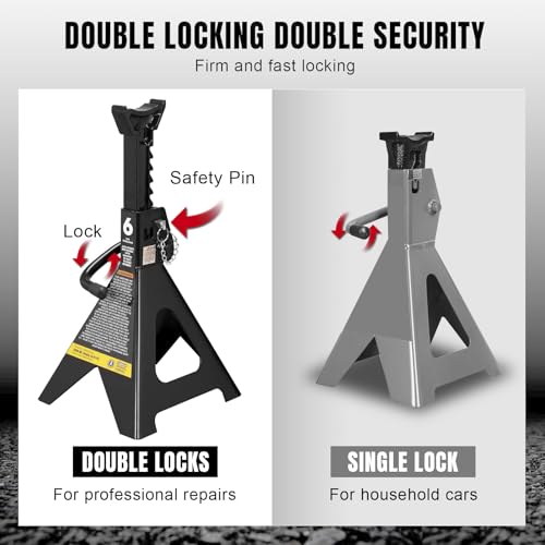 Big RED Jack Stands 6 Ton with Double Locking, 14.2-23.8 inch Adjustable Height for Lifting Cars, SUV, Van, 12000 lb Capacity, 1 Pair - color: BLACK, size: 6 TON DOUBLE LOCKING