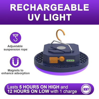 96 LED 395nm UV / 6500K Flashlight Camping Blacklight , 10000mAh Rechargeable, 3000 Lumens, Glow Lights for Party , Bedroom, Fluorescent Poster , Dog/Cat Urine , Bed Bug ,Halloween Black Light (UV) - color: UV