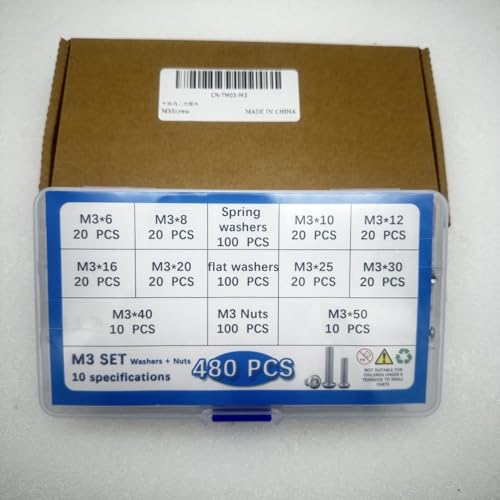 Button Head/Hex Socket/Phillips Flat Head Screws Assortment - Furniture, Auto, Home Repair Fastener Kit (480 PCS M3 Semi-Circular Hexagon Screws Set) - color: 480 PCS M3 Semi-Circular Hexagon Screws Set