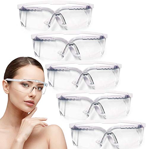 Safety Glasses, 5PCS Adjustable Wide-Vision Protective Glasses, Lightweight Fog-Proof Safety Goggles - color: White
