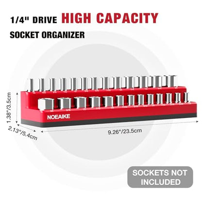 1/4 Inch Magnetic Socket Organizer,2-Pack Metric &SAE Sockets Holder Set 1/4" Drive Socket Trays,Holds 52 Pcs Standard and Deep Size Sockets(Socket not Included) - size: 1/4"SAE&METRIC/2PCS