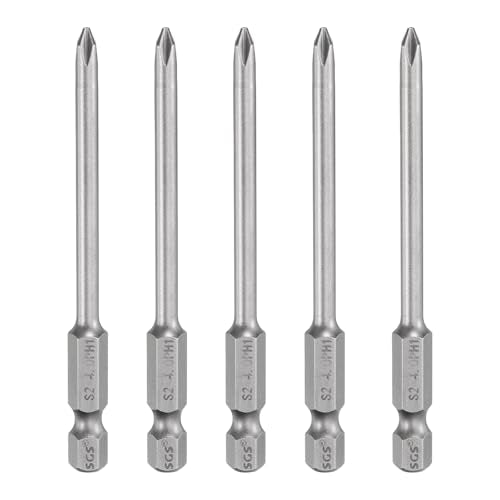 HARFINGTON 5pcs #1 Phillips Screwdriver Bit PH1 1/4" Hex Shank 3.15" (80mm) Long Magnetic S2 Steel Industrial Grade Screw Driver Bit Cross Head Electric Drill Bits 0.157" (4mm) Rod - size: PH1 x 80mm x 4mm