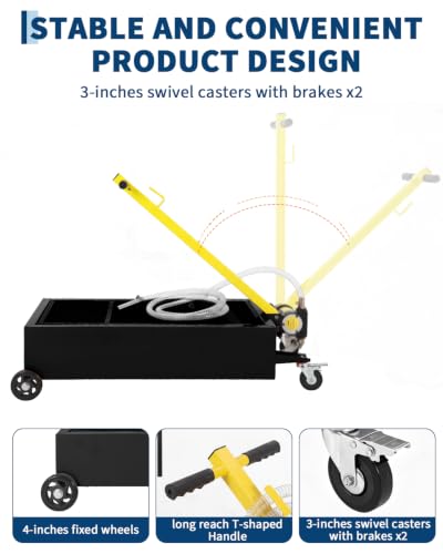 20 Gal Oil Drain Pan with 8.2ft Hose High-Flow Electric Pump | with Electric Pump, Wheels & Folding Handle, Oil Drain Tank for Cars, SUVs, Trucks, Buses, RVs - color: National Flag-Black, size: 20 Gal with Electric Pump