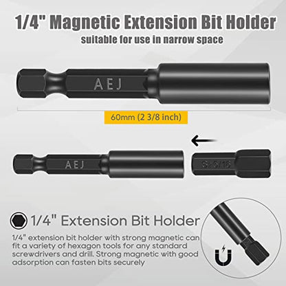 49-Pack Screwdriver Bit Set, Hex Head Drill Bit Set, Torx Square Slotted Phillips Bit Set with 1/4" Bit Holder, 1/4 Hex Shank, S2 Steel, 1"Long