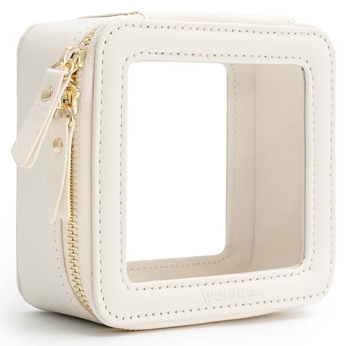 Aveniee Clear Makeup Bag Small, Mini Travel Toiletry Bag Cosmetic Bags Organizer, TSA Approved Clear Makeup Case Pouch with Zipper, Car Essentials for Women Men(Mini-White) - color: Off-White, style: Mini Trend