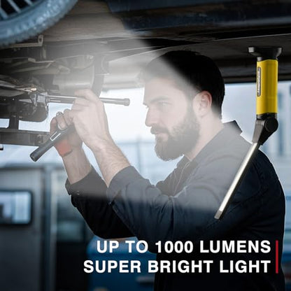 Mechanic Light,1000 Lumens Rechargeable LED Work Light with Magnetic Base, 120° Rotate 3 Modes, 4000mAh Magnetic Flashlight for Car Repair, Camping, and Emergency (2 Pack)