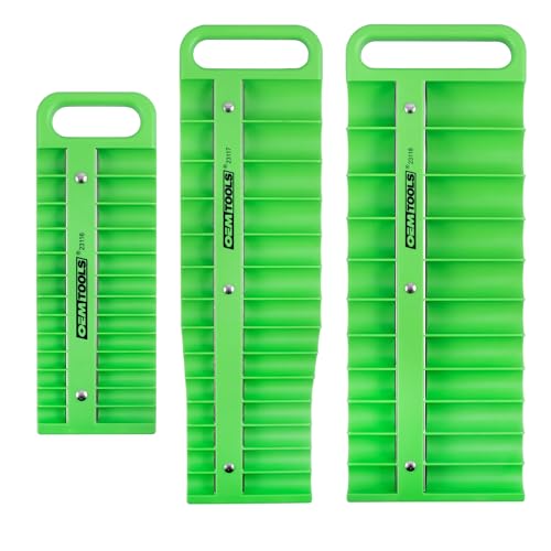 OEMTOOLS 23127 Portable Magnetic Socket Organizer Tray, 3 Pack, 1/4 Inch, 3/8 Inch, And 1/2 Inch Drive Magnetic Socket Holders, Organizers For Tool Box, Shop, Or Garage, Set of 3, Green - style: 1/4, 3/8, 1/2 Inch Drive