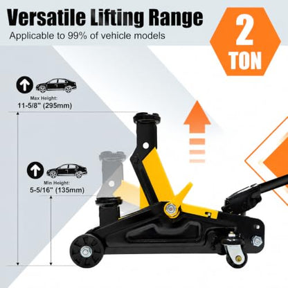 2 Ton Hydraulic Floor Jack | Heavy Duty Low Profile, Steel Construction, Fast Lift, 360° Swivel Casters, Large Saddle - size: 2T
