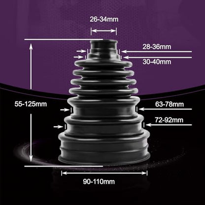 Universal CV Axle Boot Repair Kit, 2 Pack with 4 Stainless Steel Clamps | 4.92 Inch (125mm) Height, Fits Shaft Size 26mm-34mm, Silicone Rubber, Waterproof Dustproof Protection for Cars, Trucks, SUVs