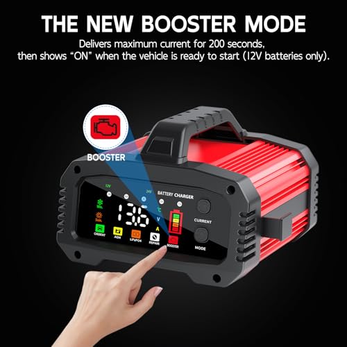 Battery Charger 25A Smart Trickle Charger Maintainer 12V/24V LiFePO4 | Car battery charger Lead Acid Compatible with Temperature Compensation for Car Truck Motorcycle Lawn Mower Boat
