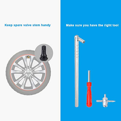 Riseuvo Stem Puller and Installer - 10pcs TR412, 6pcs TR413, 6pcs TR414 Short Rubber Tire Valve Stems, 4 Way and Single Head Valve Core Remover Tool