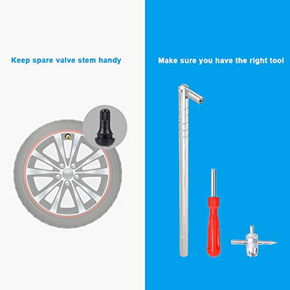 Riseuvo Stem Puller and Installer - 10pcs TR412, 6pcs TR413, 6pcs TR414 Short Rubber Tire Valve Stems, 4 Way and Single Head Valve Core Remover Tool