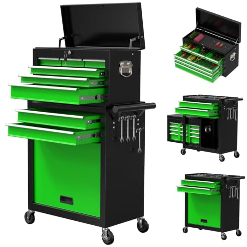 8-Drawer Rolling Tool Chest, High Capacity Removable Tool Storage Cabinet, Detachable Toolbox with Lock for Garage Workshop and Workshop (Blackgreen) - color: Blackgreen, size: 8-Drawer