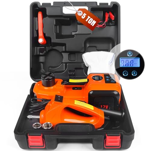 3-in-1 Electric Hydraulic Car Jack Kit – The Ultimate CarJack Electric for Effortless Tire Changing, Robust 5 Ton 12V Jack with LED & Impact Wrench, Designed for Cars, SUVs, and Trucks - size: LED 5T