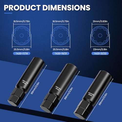 10 Spline Lug Nut Key Set, Thick Wall Spline Socket Set for Wheel Lug Nuts Removal, TA20-17/19, TA20-19/21, TA23-21/22,CR-MO (3 Piece Set) - size: 3PCS Spline Lug Nut Socket Set
