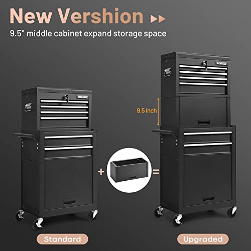 ERGOMASTER Rolling Tool Chest - Removable Top Box Large Bottom Cabinet with Casters and Lock System Tool-Box - Heighten 6-Drawer Black - color: Black, size: 6-Drawers