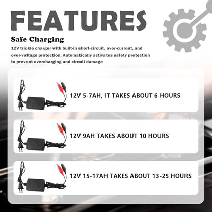 2PCS Trickle Charger for Car Battery 12V,1300mA SLA Battery Trickle Charger with Short-Circuit Protection,Universal 12V Trickles Chargers Maintainer for Cars,Motorcycles,Boats