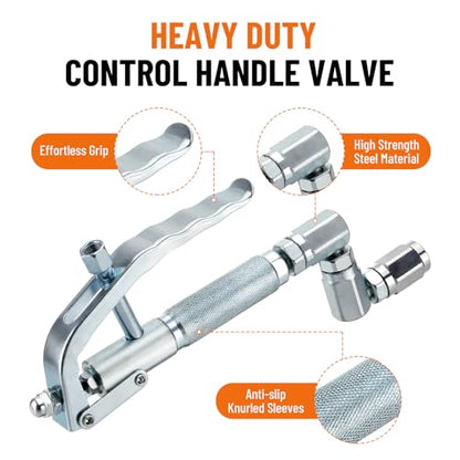 Grease Control Handle Valve for Grease Pump | 18" Flexible Spout with 4 Jaws Coupler, 1/4" NPT(f) Inlet Thread, 7500 PSI Max Working Pressure, 360 Degree Z Swivel Design