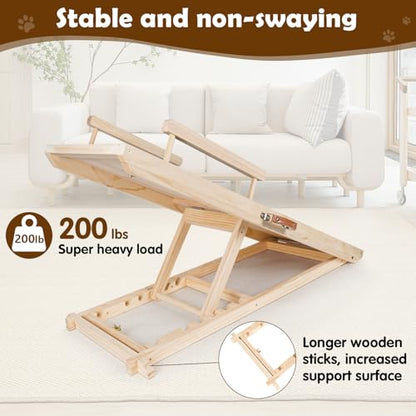Dog Ramp for Couch, Bed or Car, Wooden 44" Long Pet Stairs for Small & Large Old Dogs & Cats, Hold up to 200lb, 5 Adjustable Height from 14.96" to 22", Portable Doggie Steps, Excellent Traction - size: 44"L*15.74"W*14.96"~22.04"H