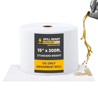 Spill Ready Oil Absorbent Pads Roll 15" x 300' - Hydrophobic Absorbent Mat, Absorbs Up to 40 gal. per roll - Perforated Sorbent Mat Roll for Oil & Fuel Spills, Oil Absorbing Sheets - White Oil Pads | Ideal for Marine, Industrial & Maintenance Areas - colo