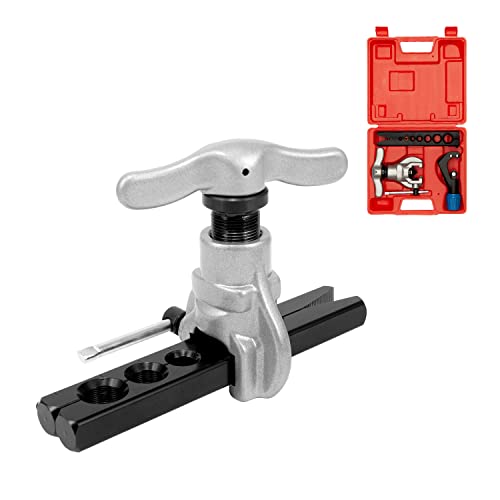 Wostore Eccentric Flaring Tools Set and Tube Cutter Kit for 7 Dies Sizes 3/16-3/4inch Refrigeration HVAC 45 Degree Heavy Duty - size: 7 Sizes Tool with Tube Cutter