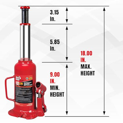 Big RED T91203B-1 Torin Hydraulic Welded Bottle Jack, 12 Ton (24,000 lb.) Capacity, Red - size: 12 Ton (24,000 lbs), style: 12 Ton (24,000 lbs) Standard