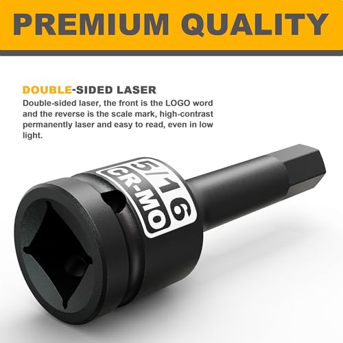 1/2" Drive H5/16-Inch Impact Hex Bit Socket, SAE Allen Bit Socket, Cr-Mo Steel, Removing Loosening Hexagon Bolts - size: 1/2" H5/16 Deep