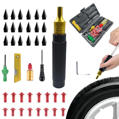 Professional Mushroom Tire Plug Kit –Heavy Duty Tubeless Tire Repair Set for Motorcycles, Cars, Trucks, ATVs & Tractors | Quick & Durable Roadside Flat Fix Solution - color: Black