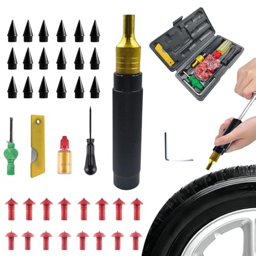 Professional Mushroom Tire Plug Kit –Heavy Duty Tubeless Tire Repair Set for Motorcycles, Cars, Trucks, ATVs & Tractors | Quick & Durable Roadside Flat Fix Solution - color: Black