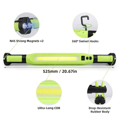 2 Pack Rechargeable LED Work Light, 3000LM Portable Mechanic Light with Magnetic Base, Hanging Hooks & Clamps, 4 Modes Under Hood Work Light with Red SOS for Car Repair, Garage