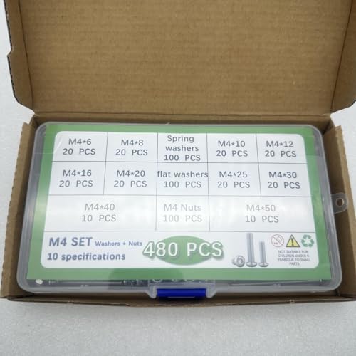 Button Head/Hex Socket/Phillips Flat Head Screws Assortment - Furniture, Auto, Home Repair Fastener Kit (480 PCS M4 Semi-Circular Hexagon Screws Set) - color: 480 PCS M4 Semi-Circular Hexagon Screws Set