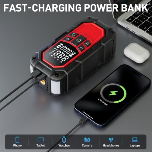 Jump Starter with Air Compressor,Car Battery Jump Starter (9.0 Gasoline/6.5L Diesel) with 150PSI Digital tire inflator Portable,12V Power Pack Car Jump Box Charger with LCD Display, Lights