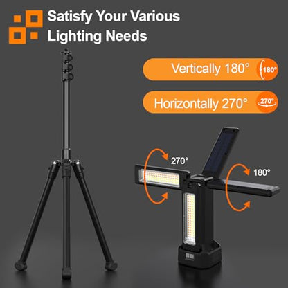 iodoo 13200mAh Rechargeable Solar Work Light with Folding Stand Support and Portable Carrying Bag, 8000 Lumen Stepless Dimmable, 4 Lighting Modes, White/Warm/Warm White (Black(Standard)) - size: Black(Standard)