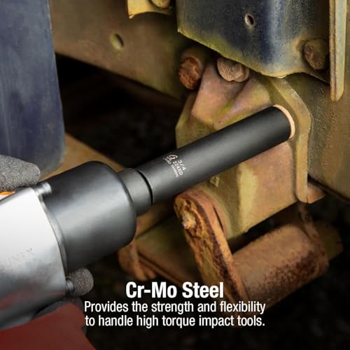 SUNEX TOOLS 224XD, 1/2 Inch Drive, 3/4 Inch Extra Long Deep, Impact Socket, Cr-Mo Alloy Steel, Radius Corner Design, Dual Size Markings