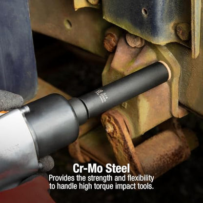 SUNEX TOOLS 224XD, 1/2 Inch Drive, 3/4 Inch Extra Long Deep, Impact Socket, Cr-Mo Alloy Steel, Radius Corner Design, Dual Size Markings