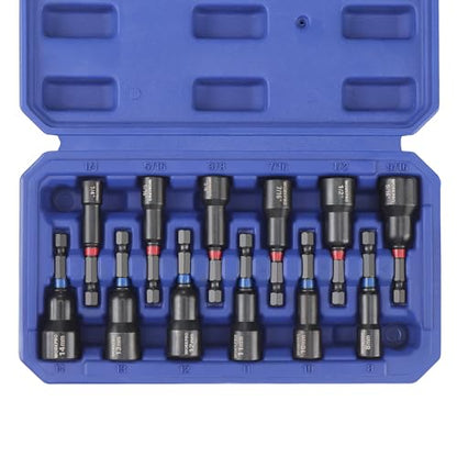 WORKPRO 12-Piece Magnetic Nut Driver Set, Premium Impact Power Hex Nut Driver Drill Bit Master Kit, SAE (1/4" to 9/16") and Metric (6-14mm), 1/4" Hex Shank and Quick-Change, Cr-V Steel - size: 12PCS Magnetic Nut Driver Set