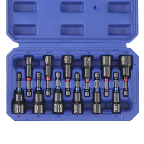 WORKPRO 12-Piece Magnetic Nut Driver Set, Premium Impact Power Hex Nut Driver Drill Bit Master Kit, SAE (1/4" to 9/16") and Metric (6-14mm), 1/4" Hex Shank and Quick-Change, Cr-V Steel - size: 12PCS Magnetic Nut Driver Set