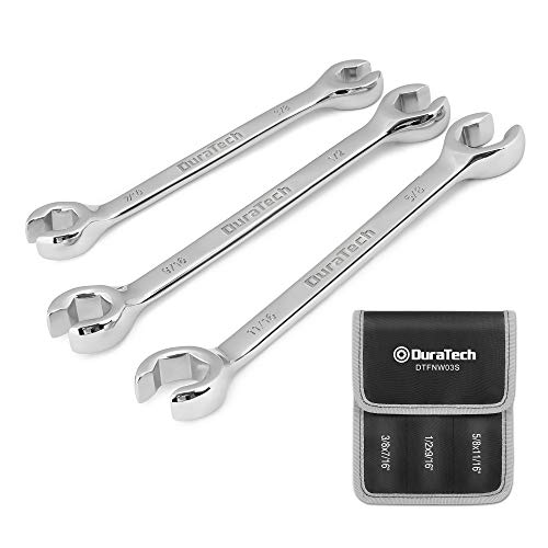 DURATECH Flare Nut Wrench Set, SAE, 3-piece, 3/8'', 7/16'', 1/2'', 9/16'', 5/8'', 11/16'', CR-V Steel, Organizer Pouch Included - size: 3pc, SAE