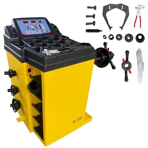 Wheel Balancer Machine, 10-24" Rim, Manual Input, Dynamic/Static/ALU/Motorcycle Modes, 0.25KW Pure Copper Motor, 110V for Garage Workshop Tire Repair (±1g Accuracy)