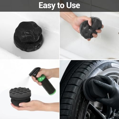 2PCS Tire Dressing Applicator Pad Hex Grip Reusable Car & Truck Tire Shine Applicator No-Drip, Streak-Free Shinig Professional Car Detailing Foam Sponge Brush Tool Works for All Tires Shine & Gels