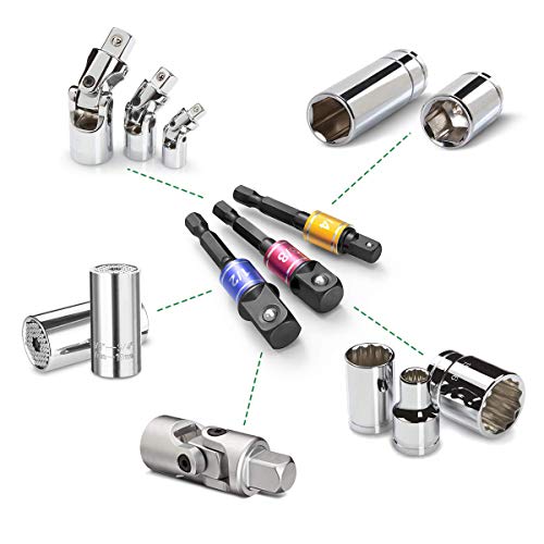 CIGOTU Socket Adapter Extension Set, 1/4, 3/8, 1/2 Inch Hex Shank, Impact Grade, Power Drill to Socket Converter, 3-Piece (Black) - color: 3*black