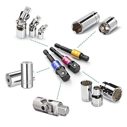 CIGOTU Socket Adapter Extension Set, 1/4, 3/8, 1/2 Inch Hex Shank, Impact Grade, Power Drill to Socket Converter, 3-Piece (Black) - color: 3*black