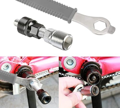 Oumers Bike Crank Extractor/Arm Remover and Bottom Bracket Remover with 16mm Spanner/Wrench. Professional Bicycle Repair Tool Kit - color: Gray