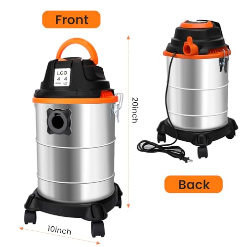 LIGO Shop Vacuum Wet and Dry, 4 Gallon Shop Vac with Accessories, Staninless Steel Tank, 4HP, for Workshop, Garage, Home and Car Vacuum Cleaner