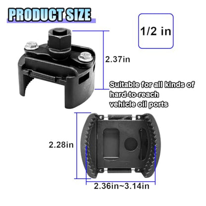 Adjustable Oil Filter Wrench Removal Tool, 60-80 mm (2.36-3.15 inch) Heavy Duty Oil Filter Tool with 2 Serrated Jaws, 1/2" Drive Cap Style Oil Filter Socket Wrench, Oil Filter Remover Tool (60-80 mm)