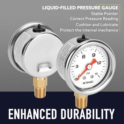 0-15 Psi Fuel Pressure Gauge, 1.5" Dial Size, 1/8" NPT Lower Mount, Stainless Steel Case, Glycerin Liquid Filled, Inline Low Pressure Gauge, for Oil Water Air Pressure Test - size: 0-15 Psi, style: Lower Mount
